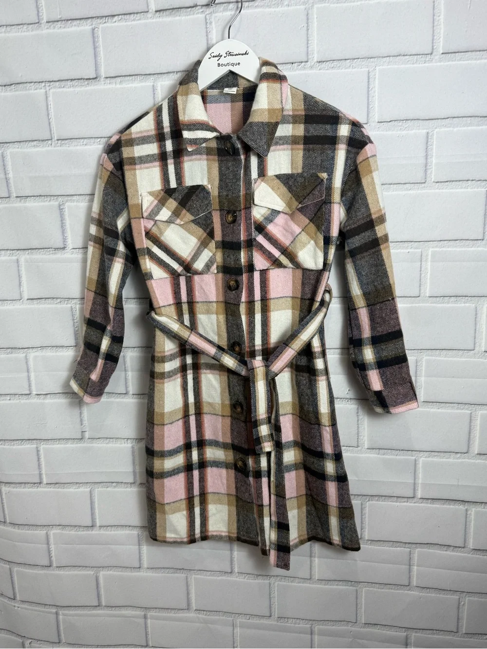 SHEIN Girls Plaid Belted Shirt Dress | Size 10Y | Button Front Long Sleeve
